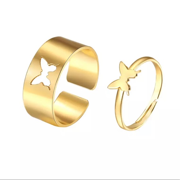 Matching Gold Butterfly Ring Set - Picture 3 of 5